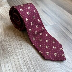 Yves Saint Laurent Mens Silk Tie Burgundy Fleur De Lis Geometric Pattern YSL